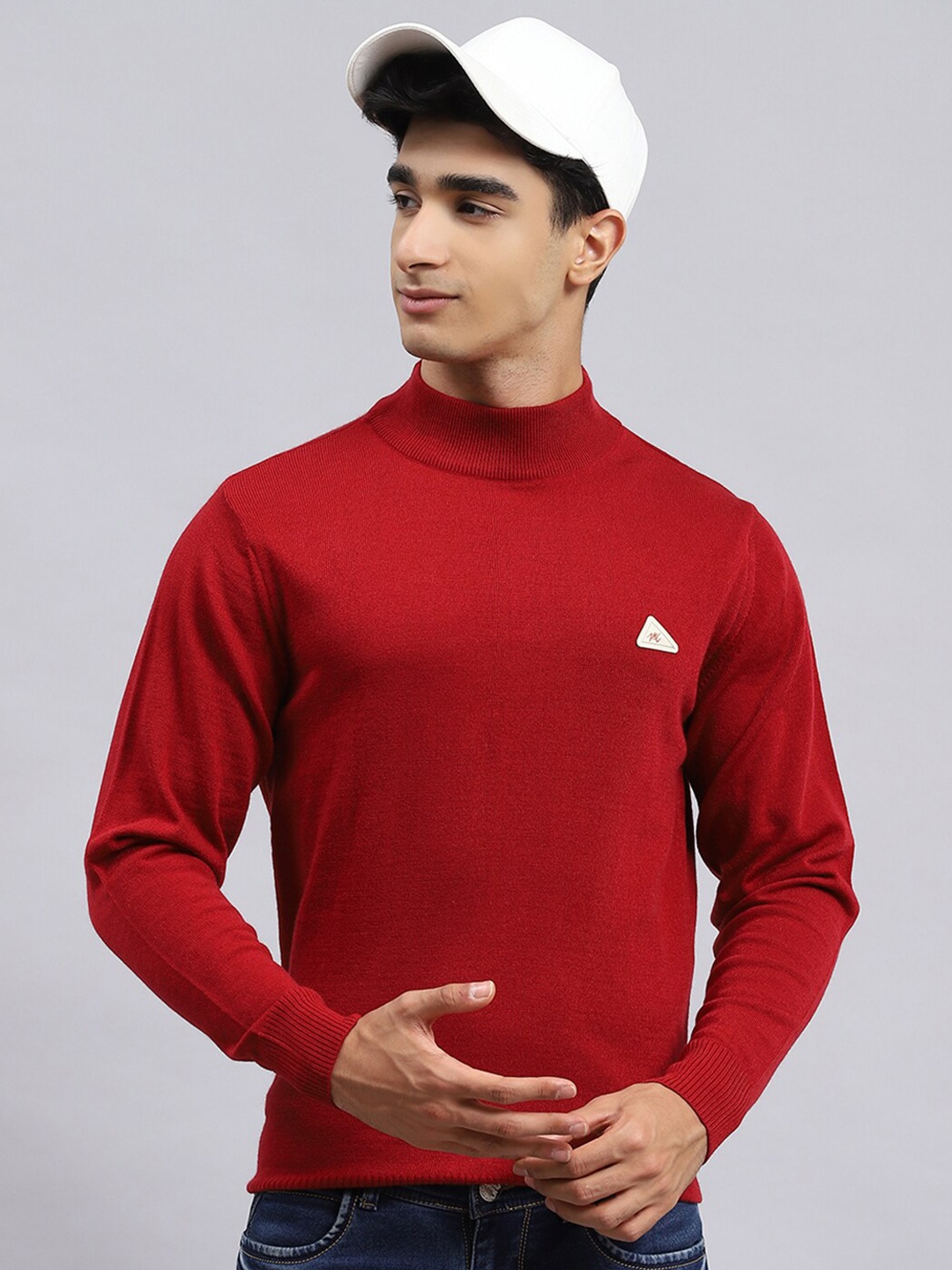 

Monte Carlo Turtle Neck Ribbed Woolen Pullover Sweater, Red