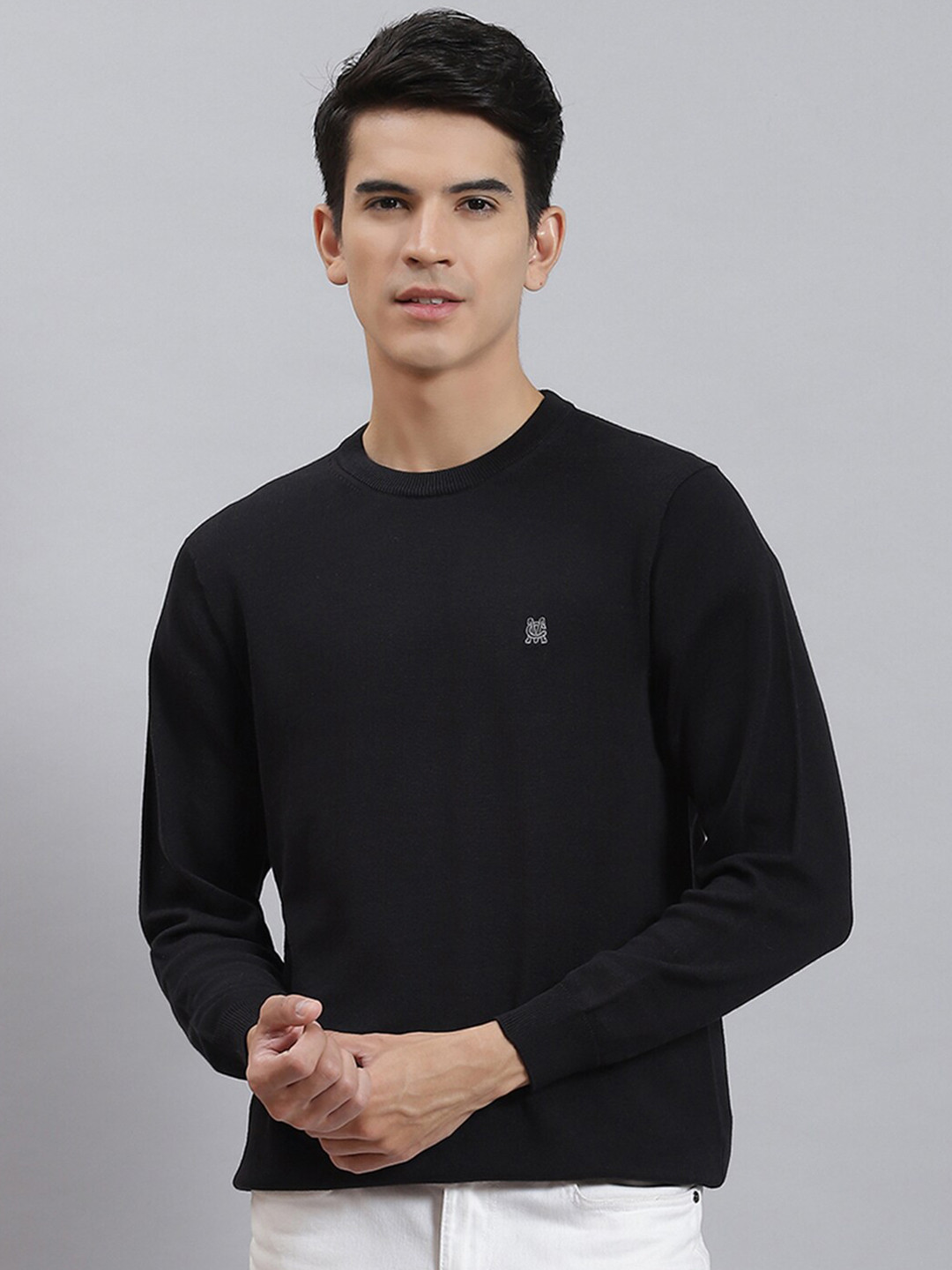 

Monte Carlo Round Neck Cotton Pullover Sweater, Black