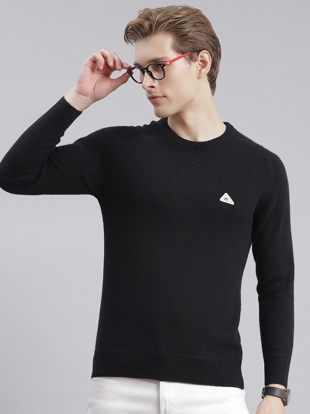 

Monte Carlo Round Neck Woollen Pullover, Black