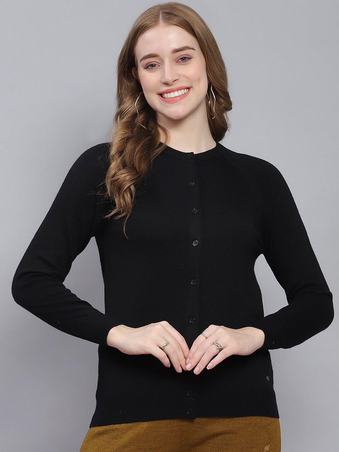 

Monte Carlo Round Neck Woollen Cardigan, Black