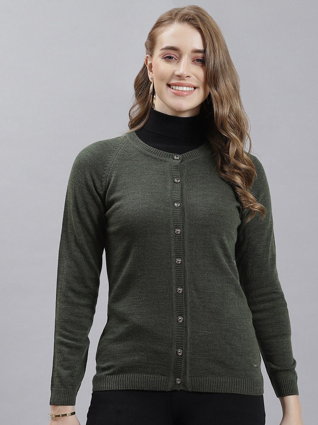 

Monte Carlo Raglan Sleeves Woollen Cardigan, Olive