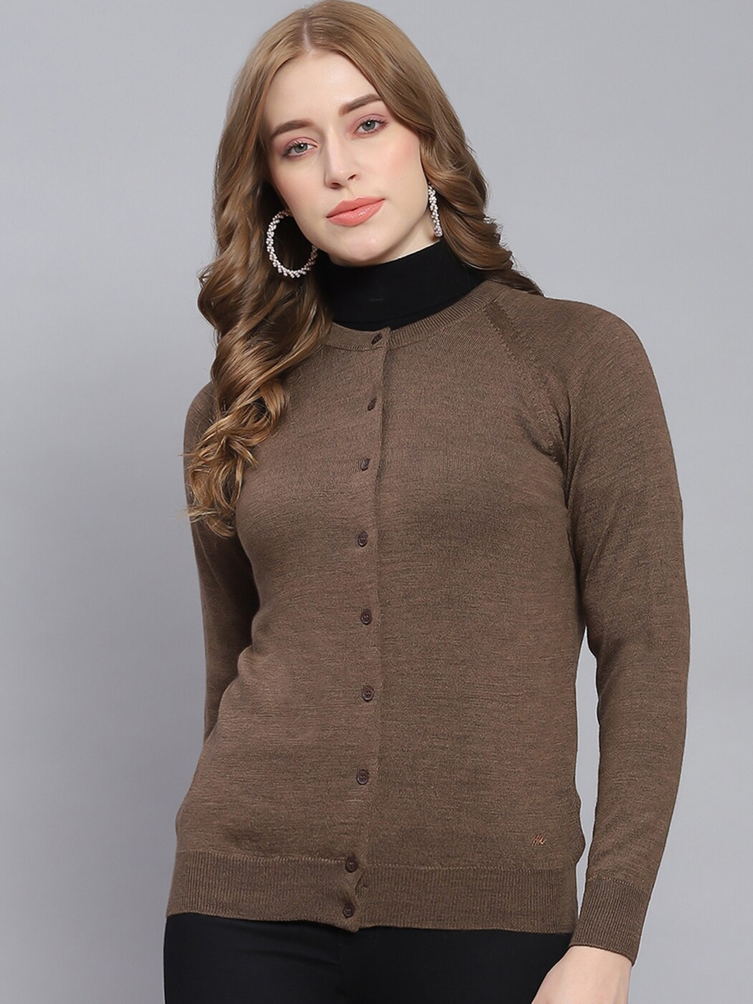 

Monte Carlo Round Neck Woollen Cardigan, Brown