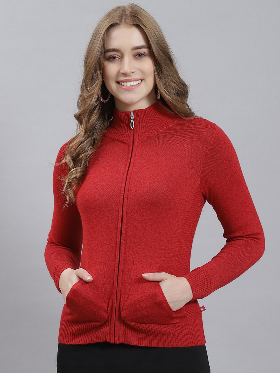 

Monte Carlo Turtle Neck Cardigan Sweater, Red
