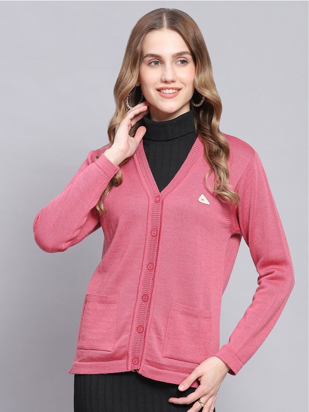 

Monte Carlo V-Neck Woollen Cardigan, Pink