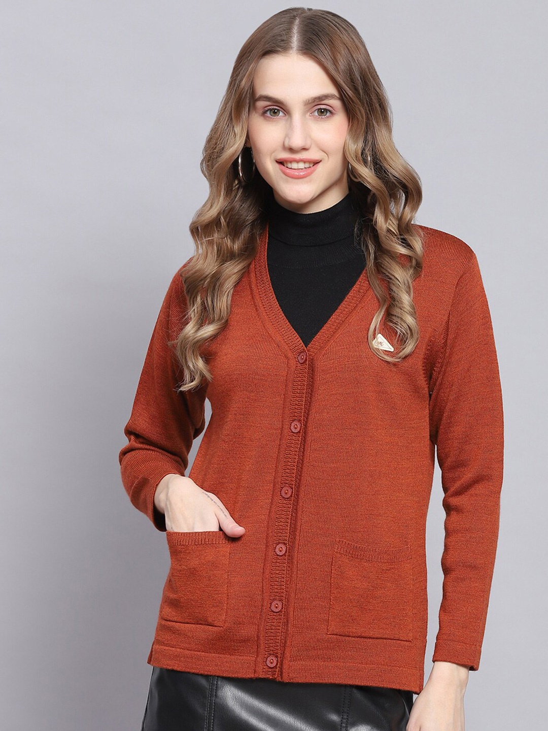

Monte Carlo V-Neck Woollen Cardigan, Rust