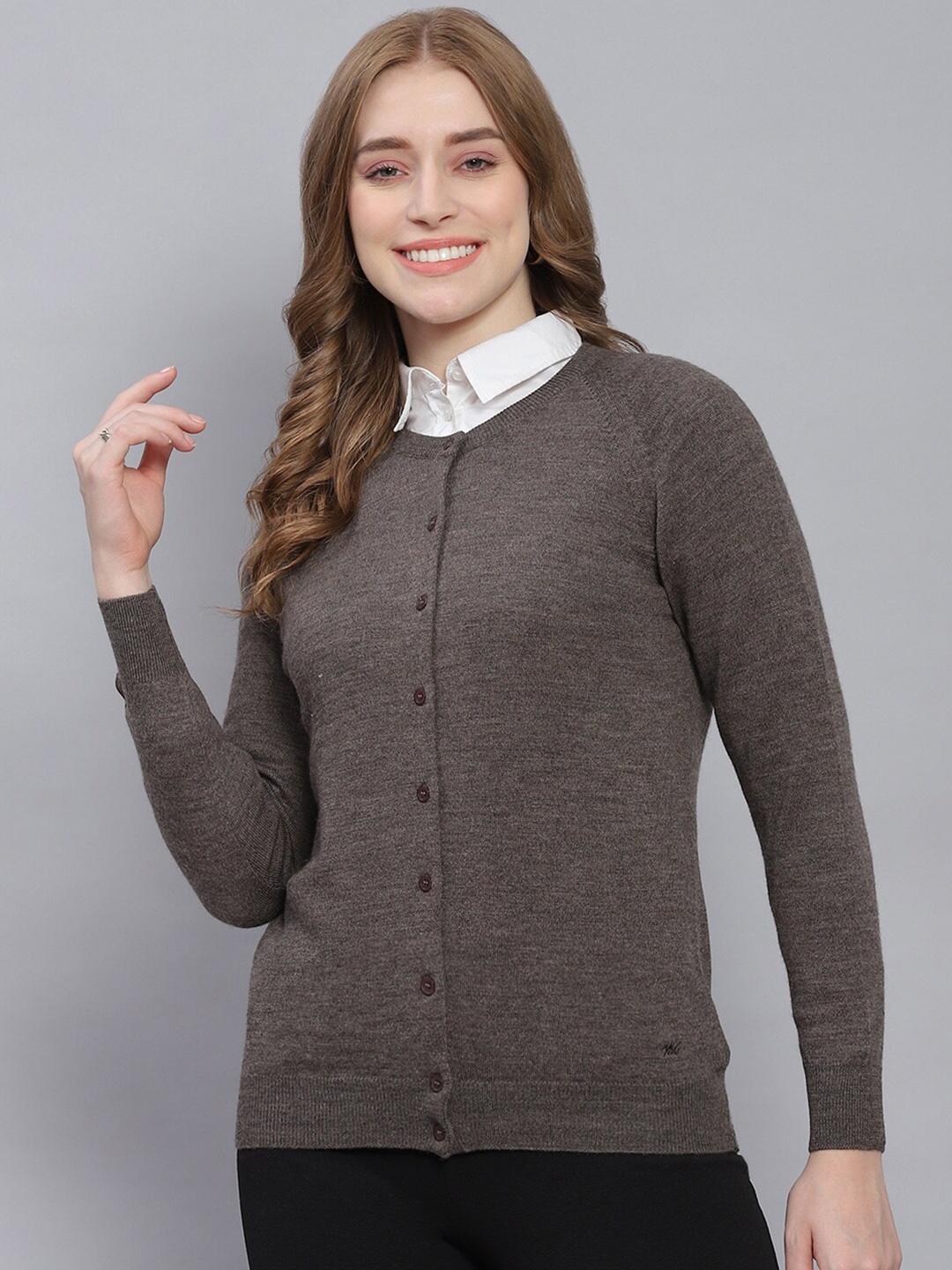 

Monte Carlo Round Neck Woollen Cardigan, Grey