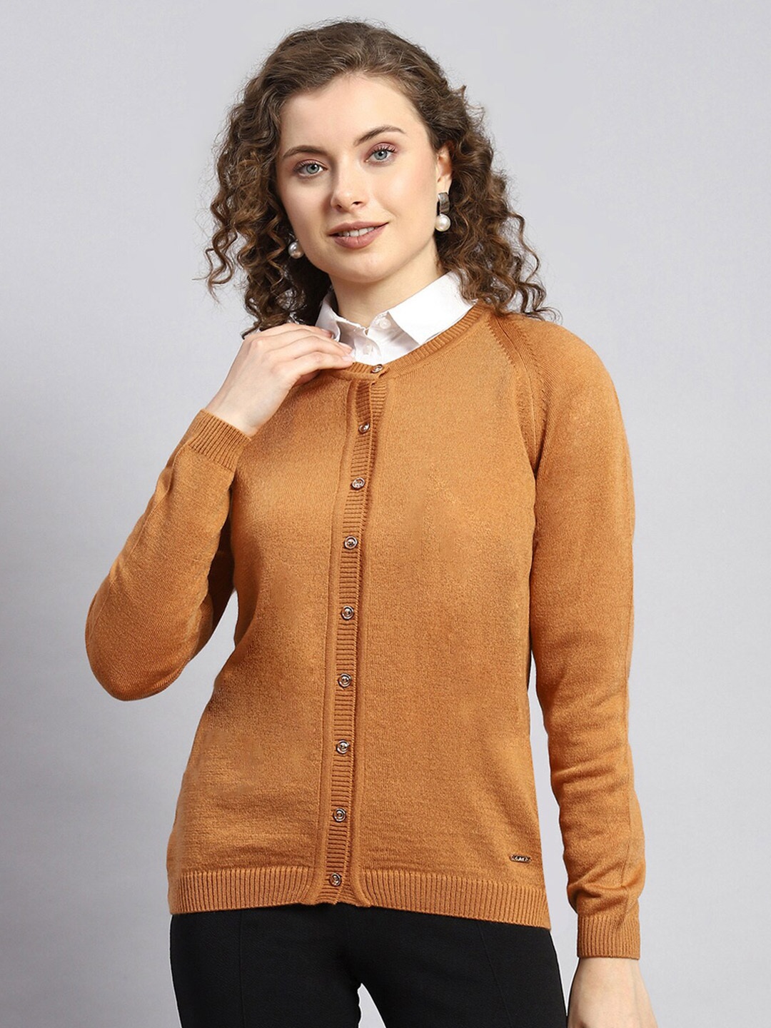 

Monte Carlo Round Neck Woollen Cardigan, Brown