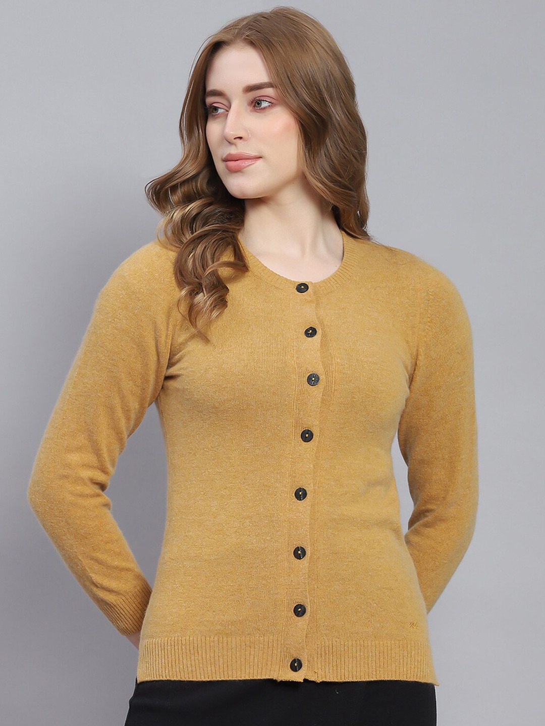 

Monte Carlo Round Neck Woollen Cardigan, Brown