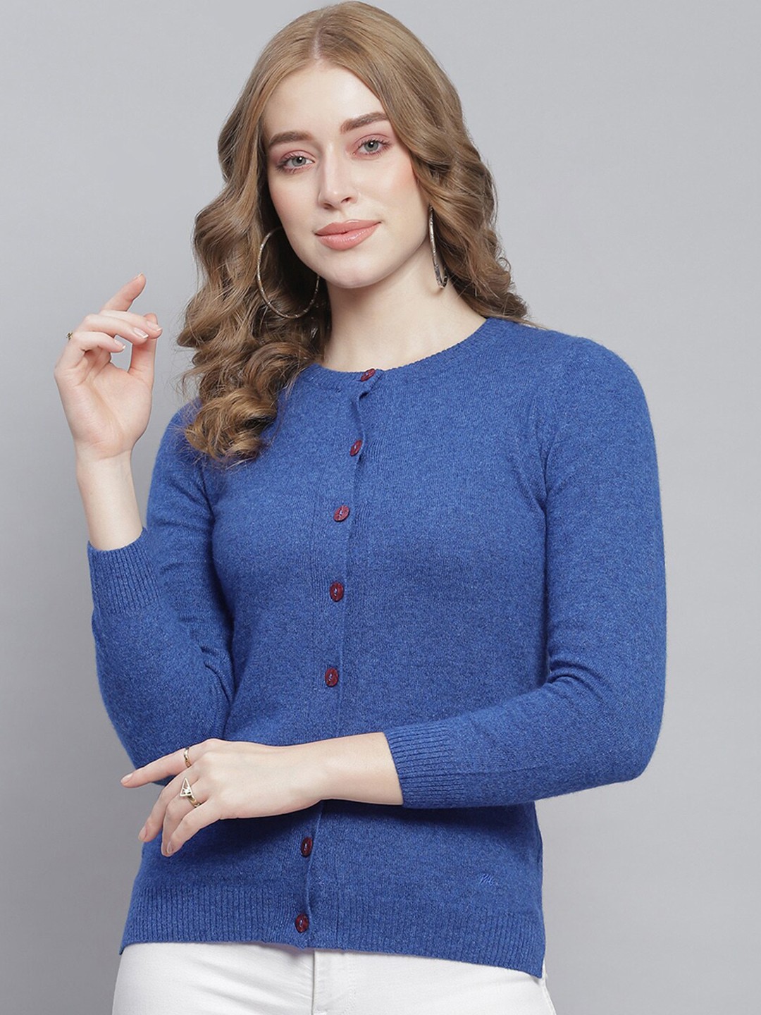 

Monte Carlo Round Neck Woollen Cardigan, Blue