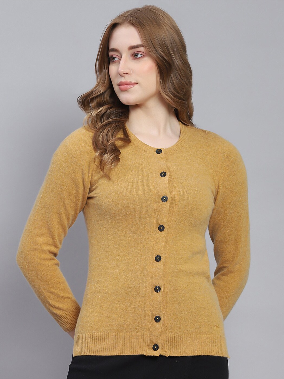 

Monte Carlo Round Neck Long Sleeves Woollen Cardigan, Camel brown