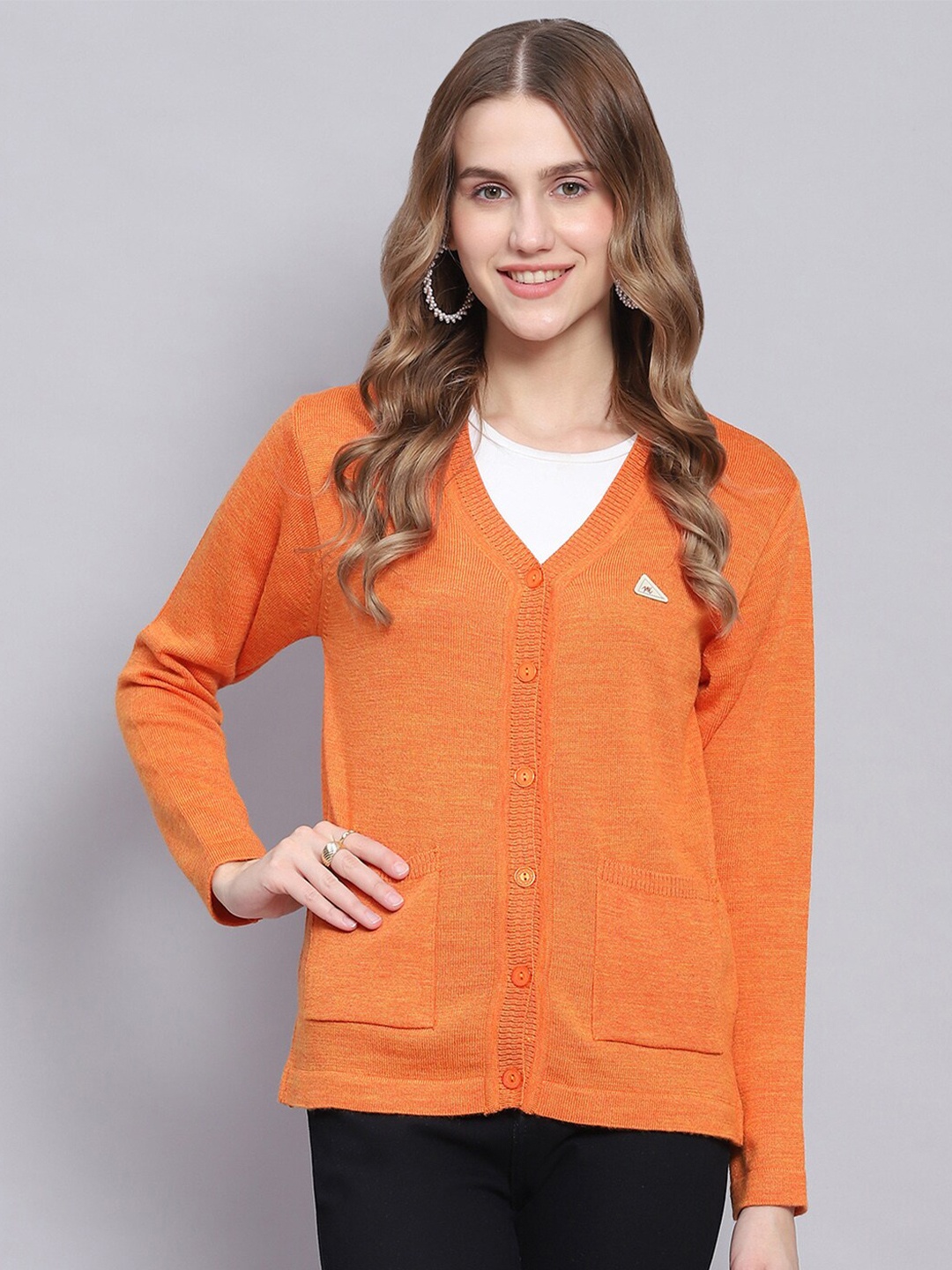 

Monte Carlo V-Neck Woollen Cardigan, Orange