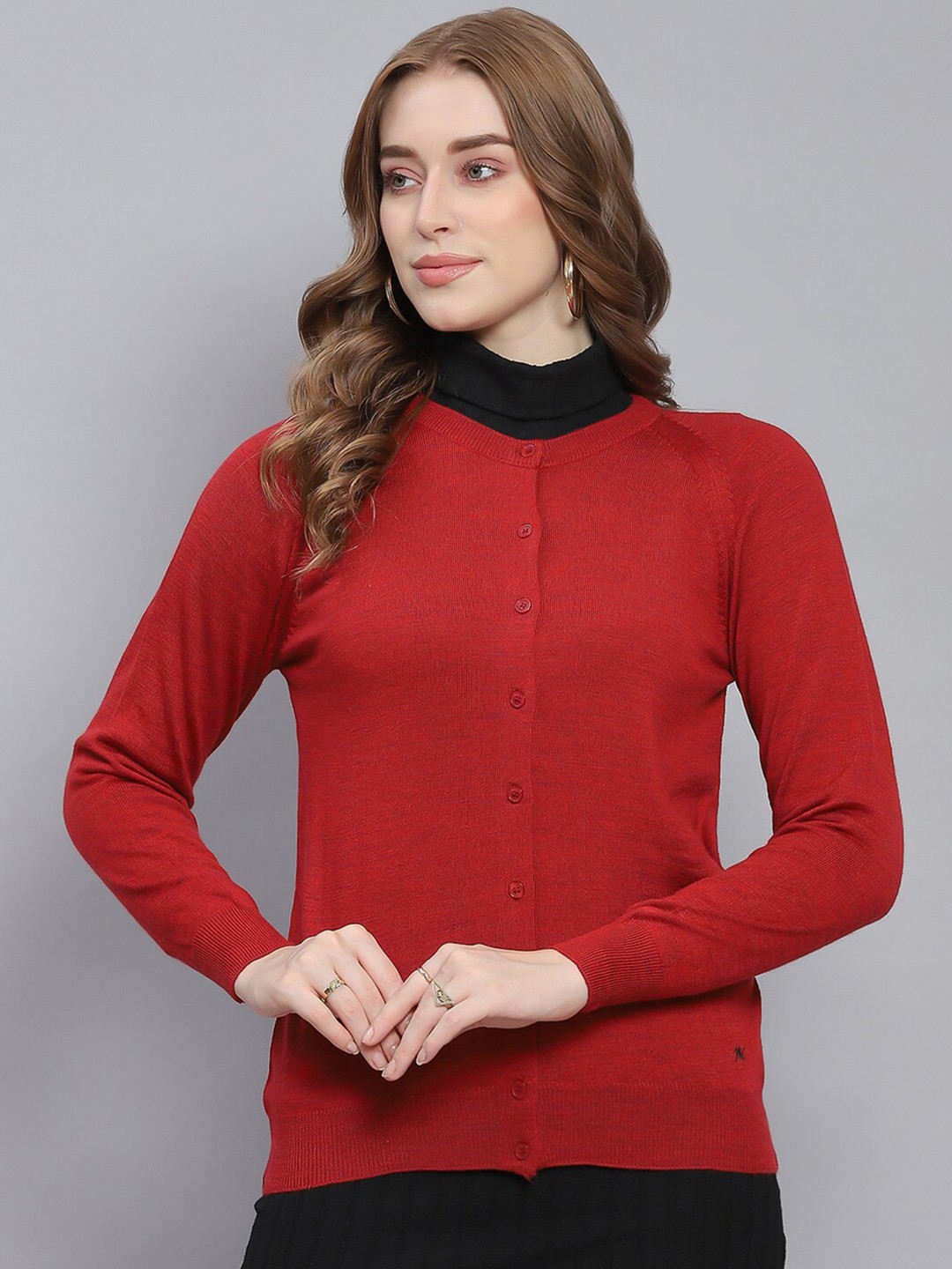 

Monte Carlo Round Neck Woollen Cardigan, Red