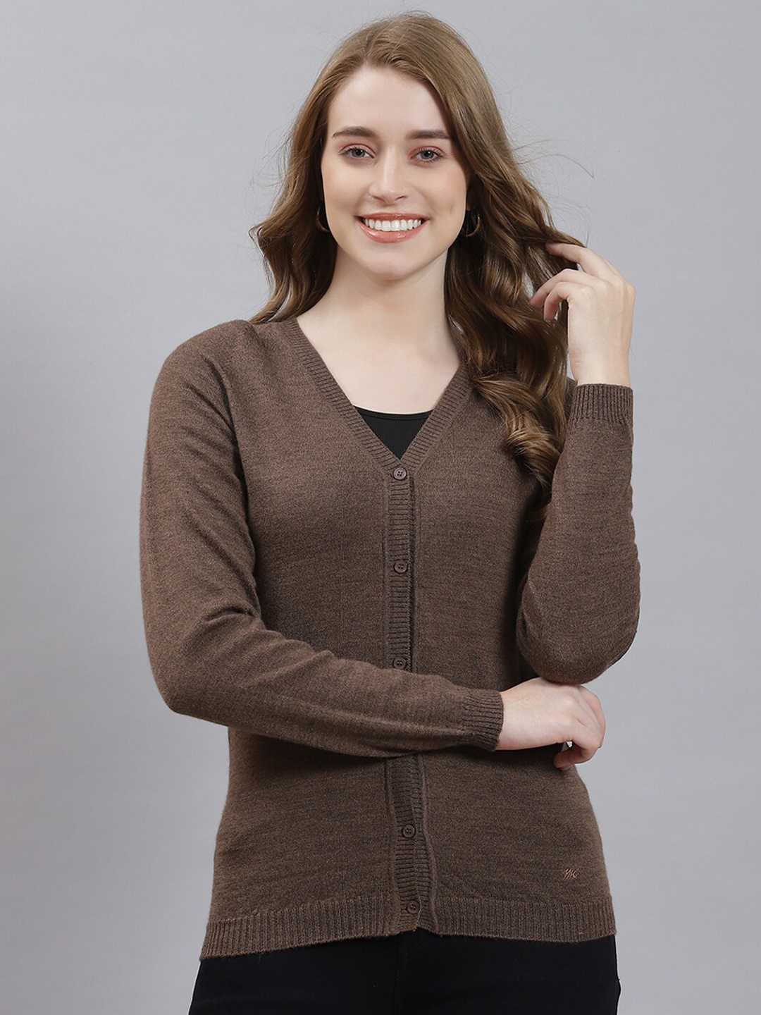 

Monte Carlo V-Neck Woollen Cardigan, Brown