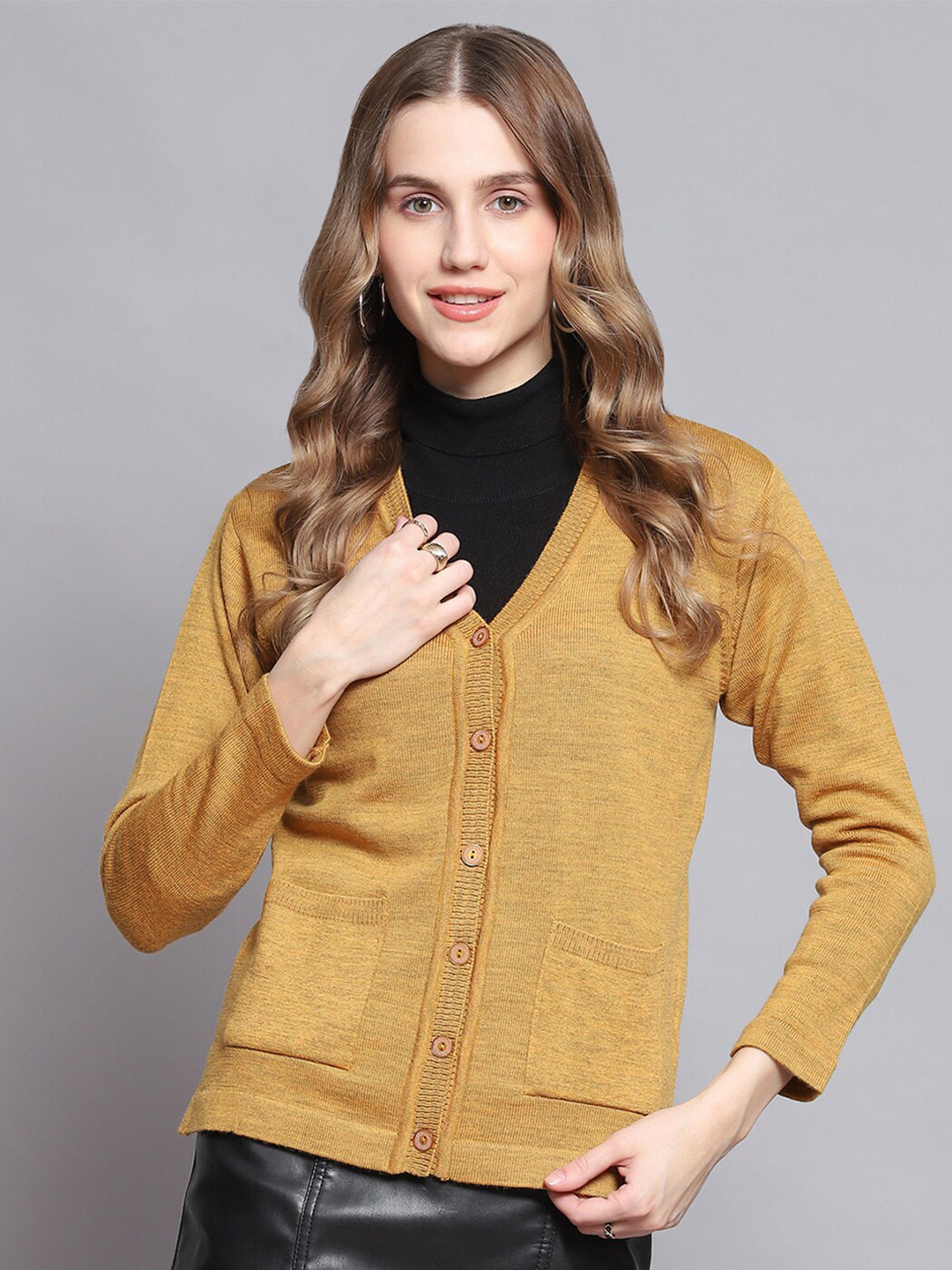 

Monte Carlo V-Neck Woolen Cardigan Sweater, Yellow
