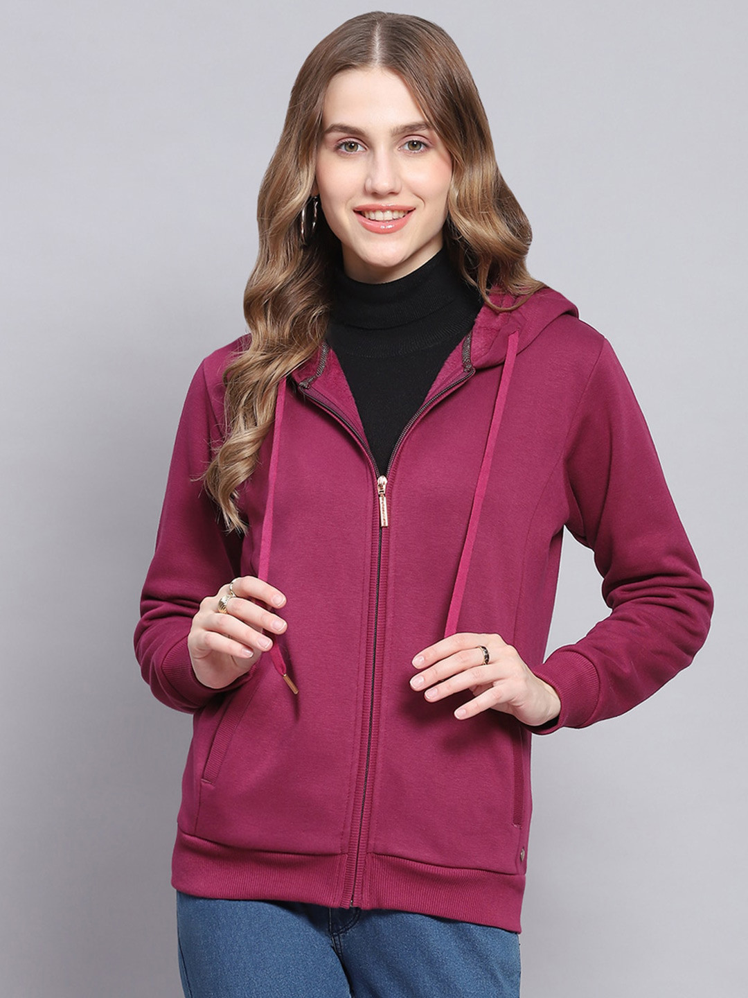 

Monte Carlo Long Sleeves Hooded Front Open Sweatshirt, Purple