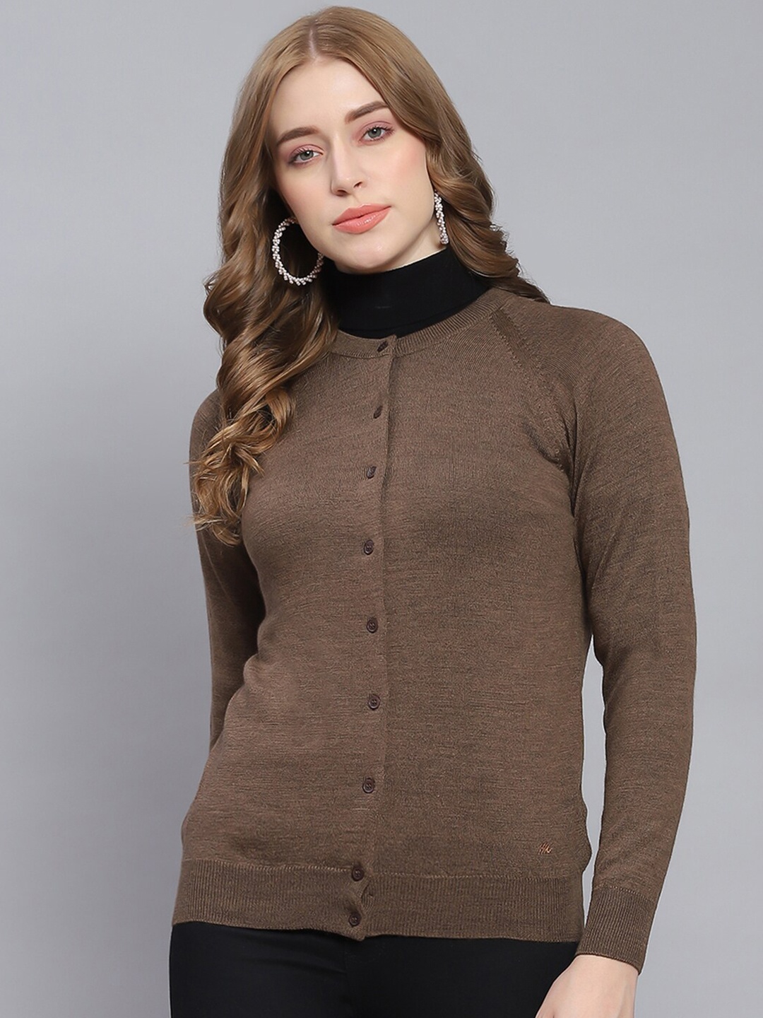 

Monte Carlo Ribbed Pure Woollen Cardigan, Brown