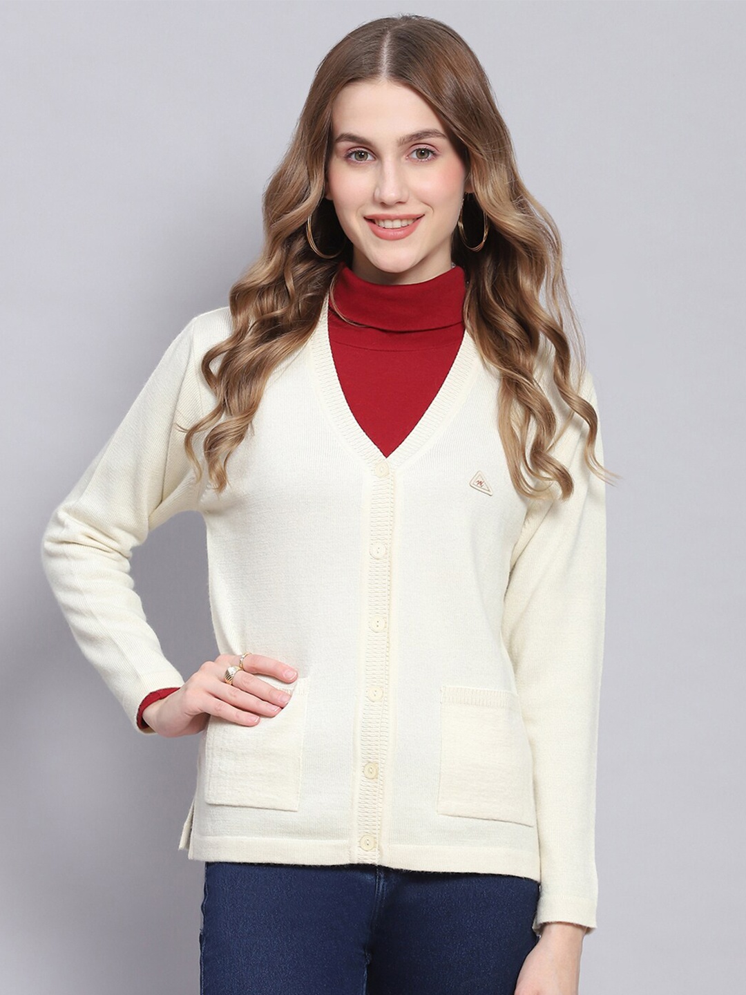 

Monte Carlo V-Neck Woollen Cardigan, Off white