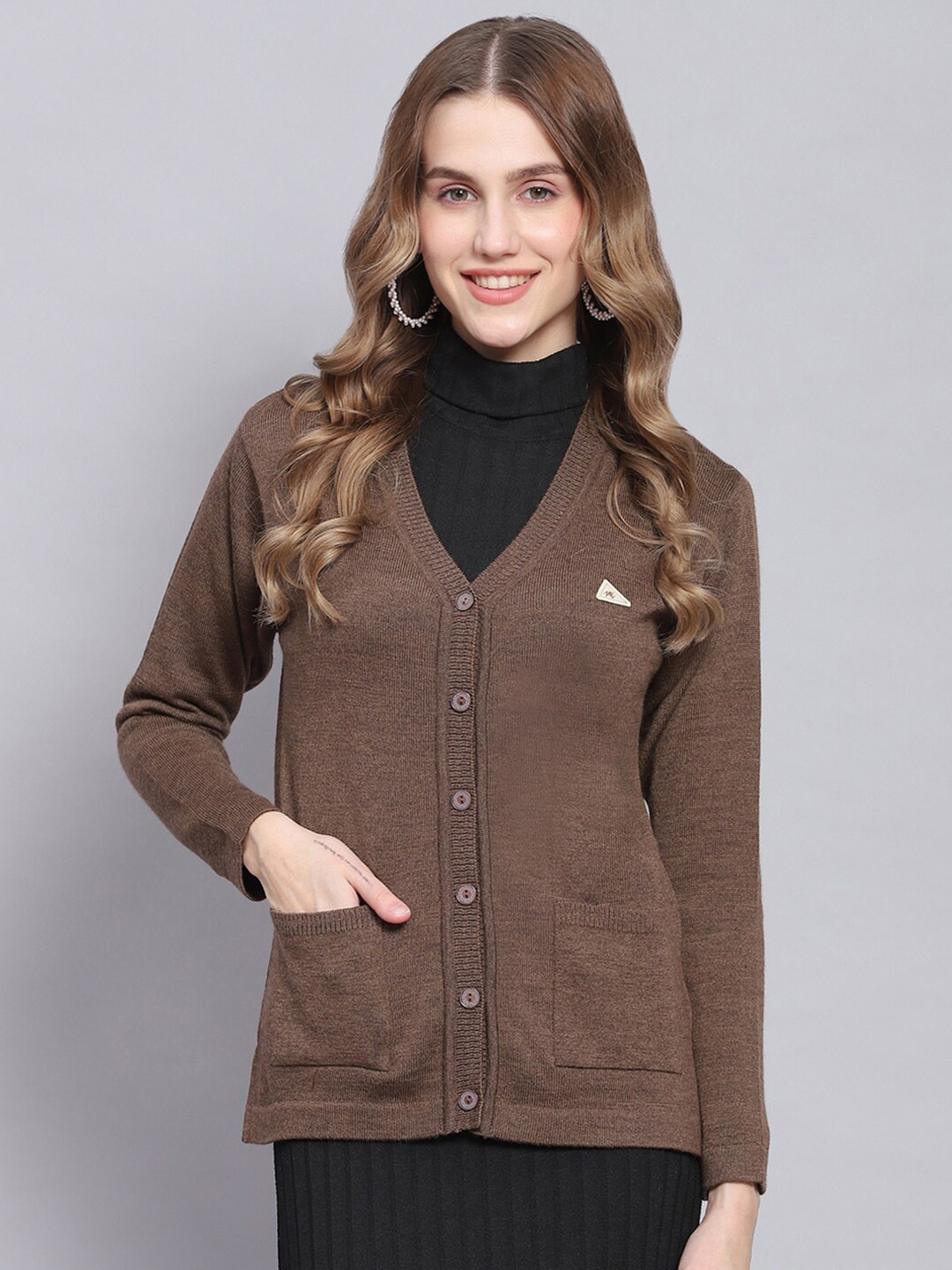 

Monte Carlo V-Neck Woollen Cardigan, Brown