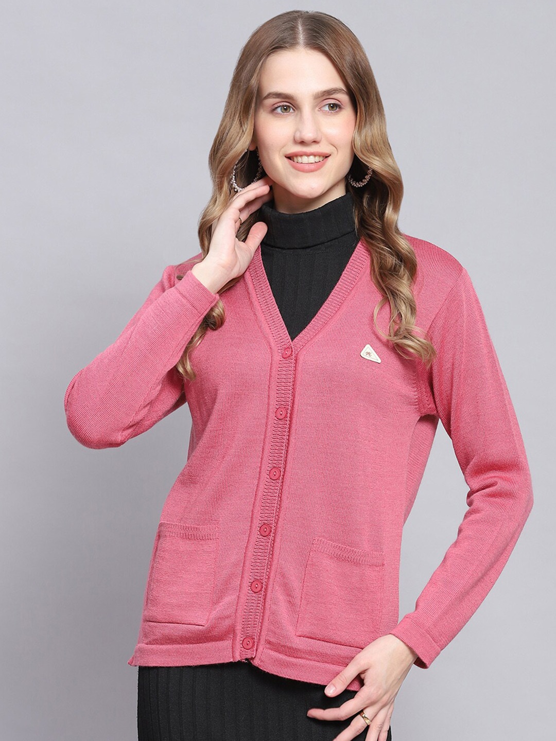 

Monte Carlo V-Neck Woollen Cardigan, Pink