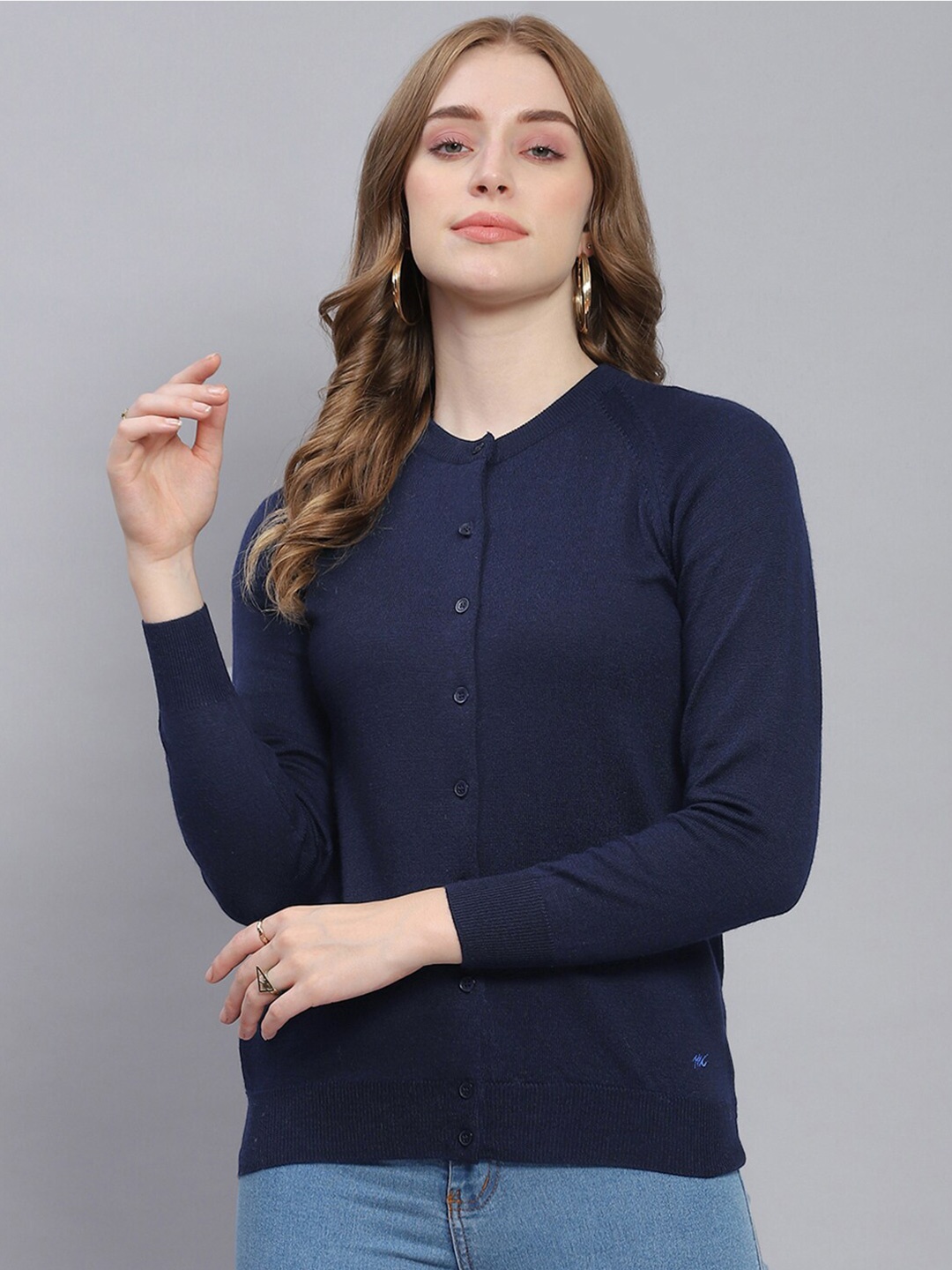 

Monte Carlo Round Neck Woollen Cardigan, Navy blue