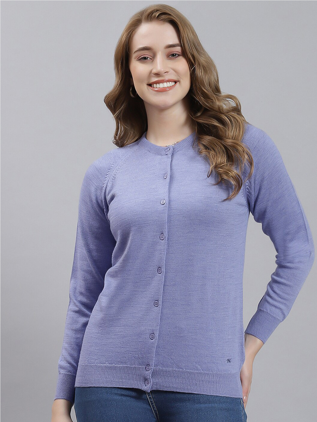 

Monte Carlo Round Neck Woollen Cardigan Sweater, Lavender