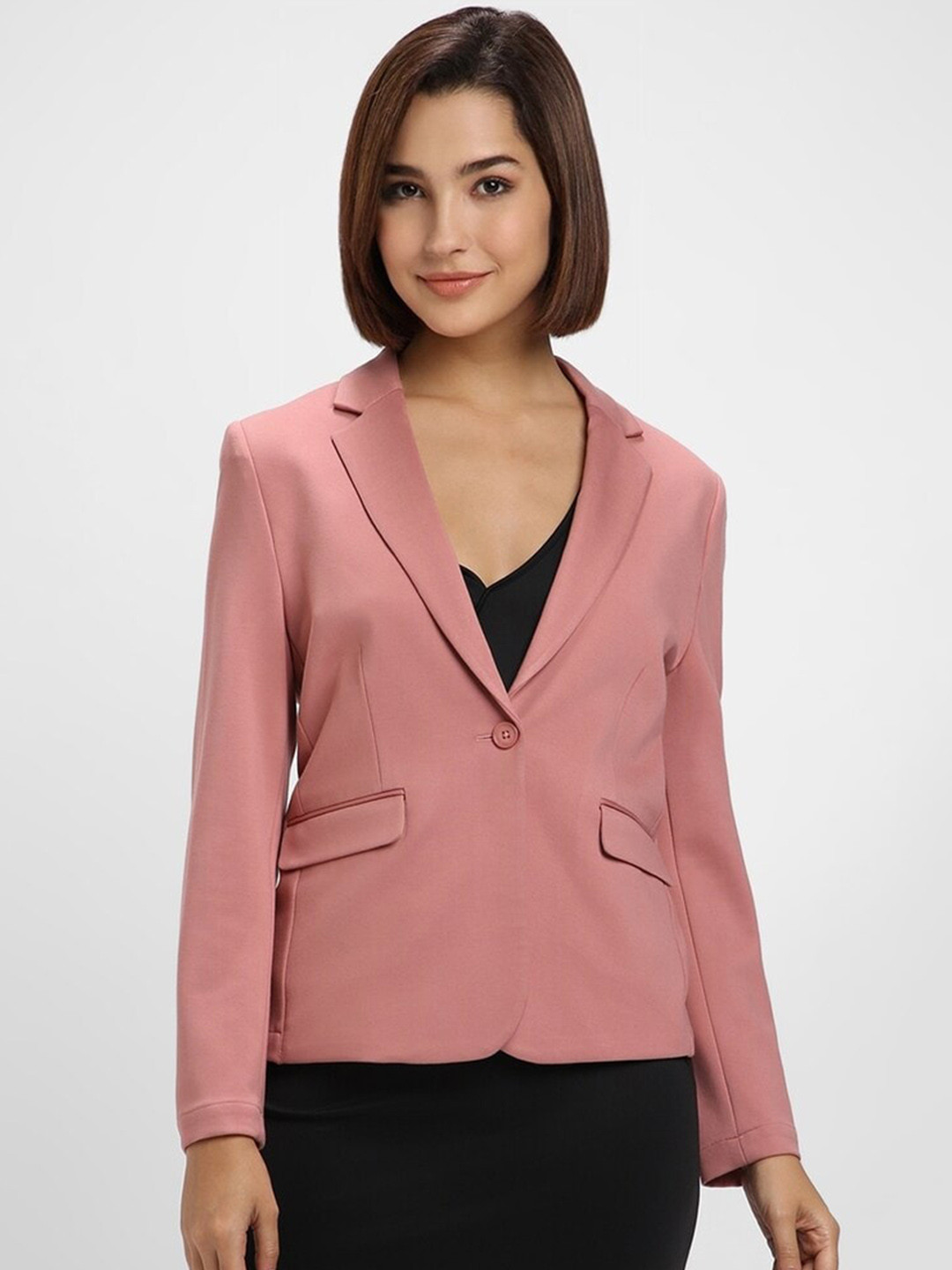 

FOREVER 21 Slim-Fit Notched Lapel Collar Single-Breasted Formal Blazer, Pink