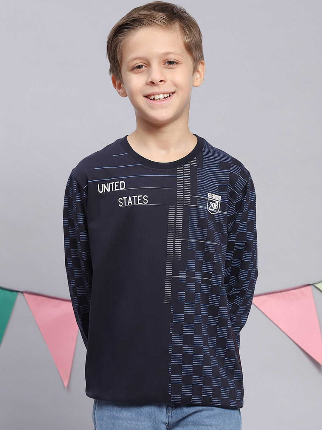 

Monte Carlo Boys Geometric Printed Pure Cotton Pullover Sweatshirt, Navy blue
