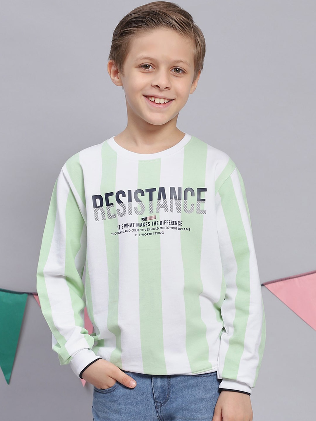 

Monte Carlo Boys Typography Printed Pure Cotton Pullover, Green