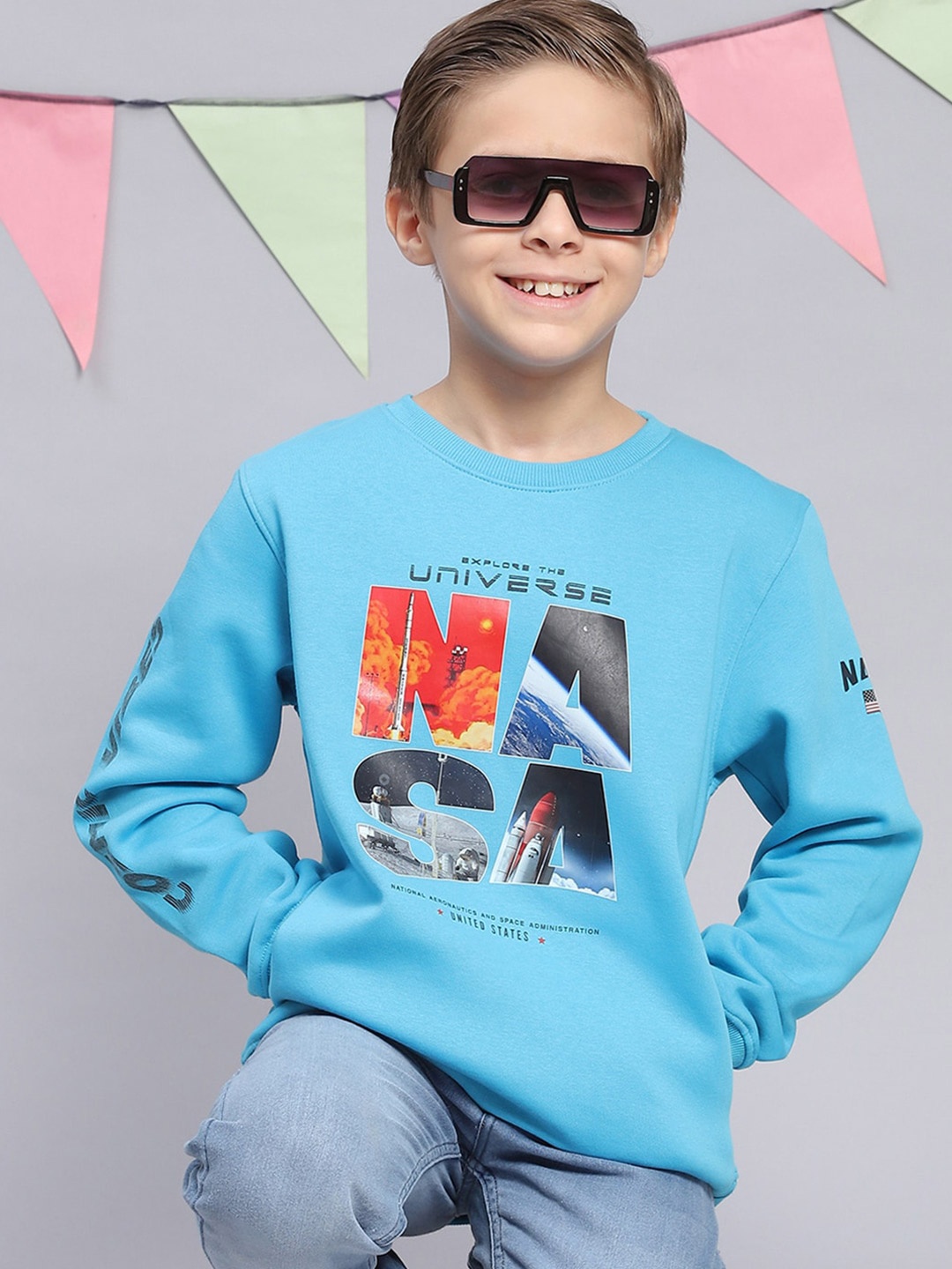 

Monte Carlo Boys Typography Printed Ribbed Sweatshirt, Turquoise blue