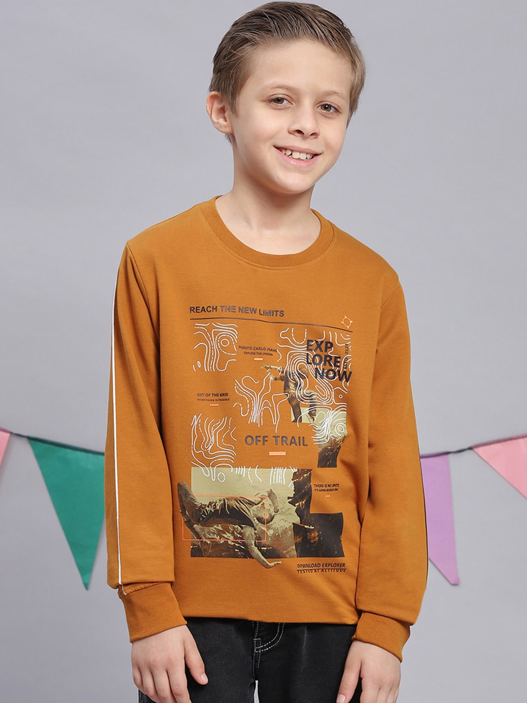 

Monte Carlo Boys Graphic Printed Pure Cotton Pullover, Mustard