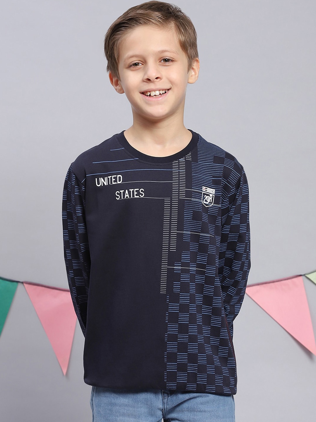

Monte Carlo Boys Geometric Printed Pure Cotton Sweatshirt, Navy blue