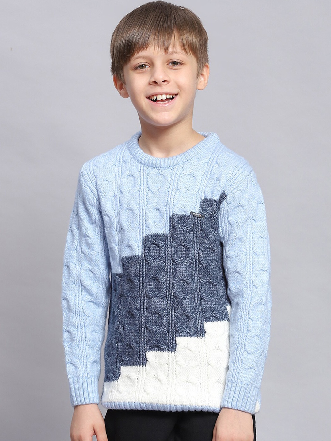 

Monte Carlo Boys Self Design Round Neck Cable Knit Pullover, Blue