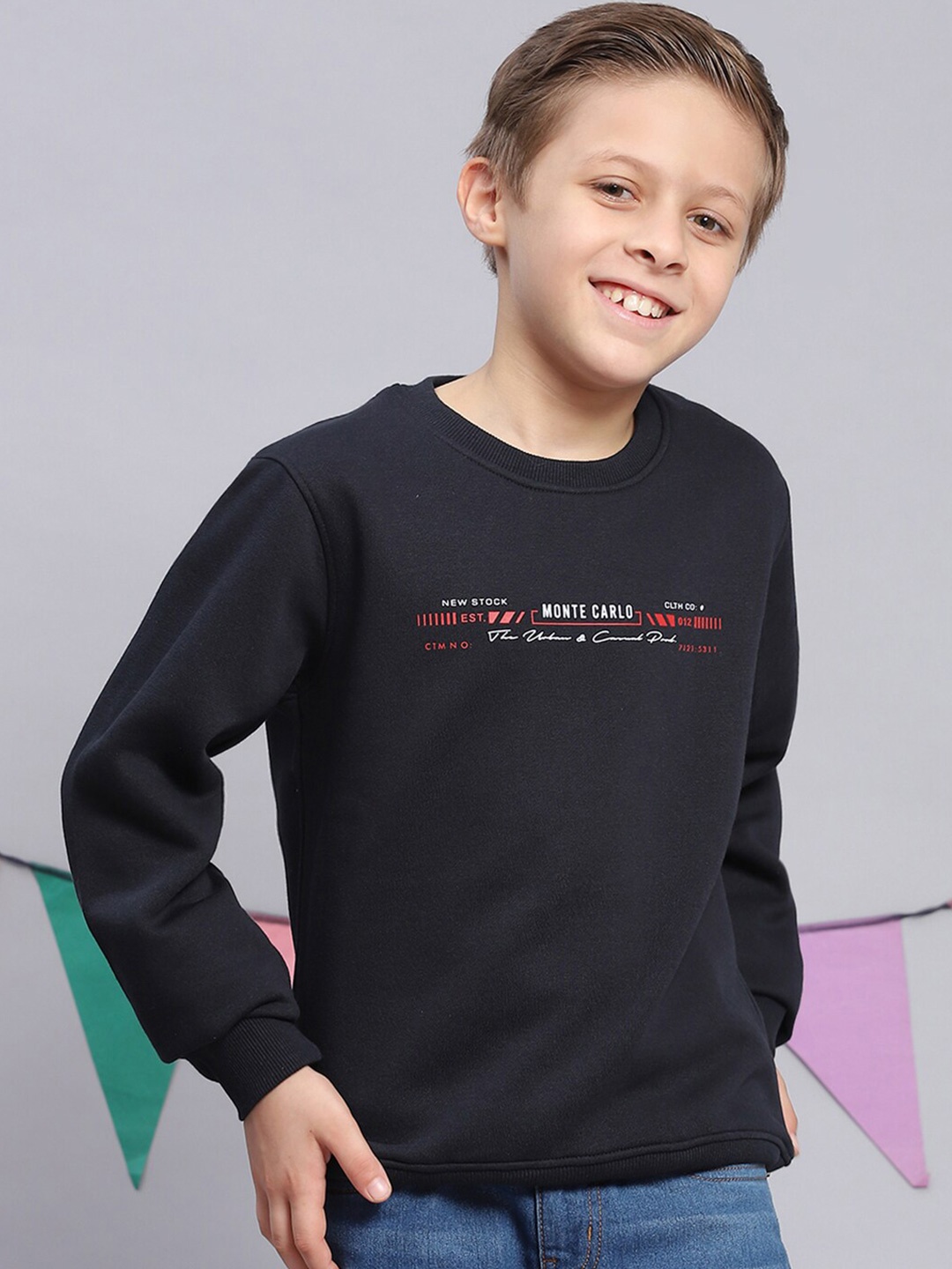 

Monte Carlo Boys Typography Printed Pullover Sweatshirt, Navy blue