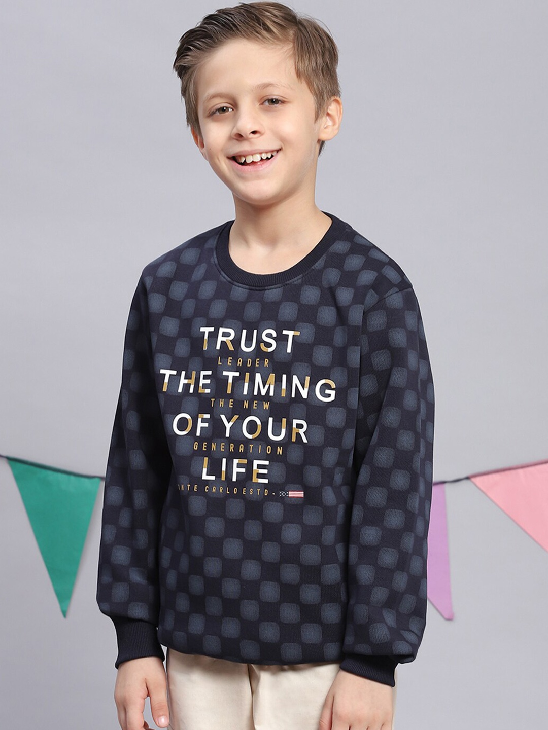 

Monte Carlo Boys Typography Printed Ribbed Sweatshirt, Navy blue
