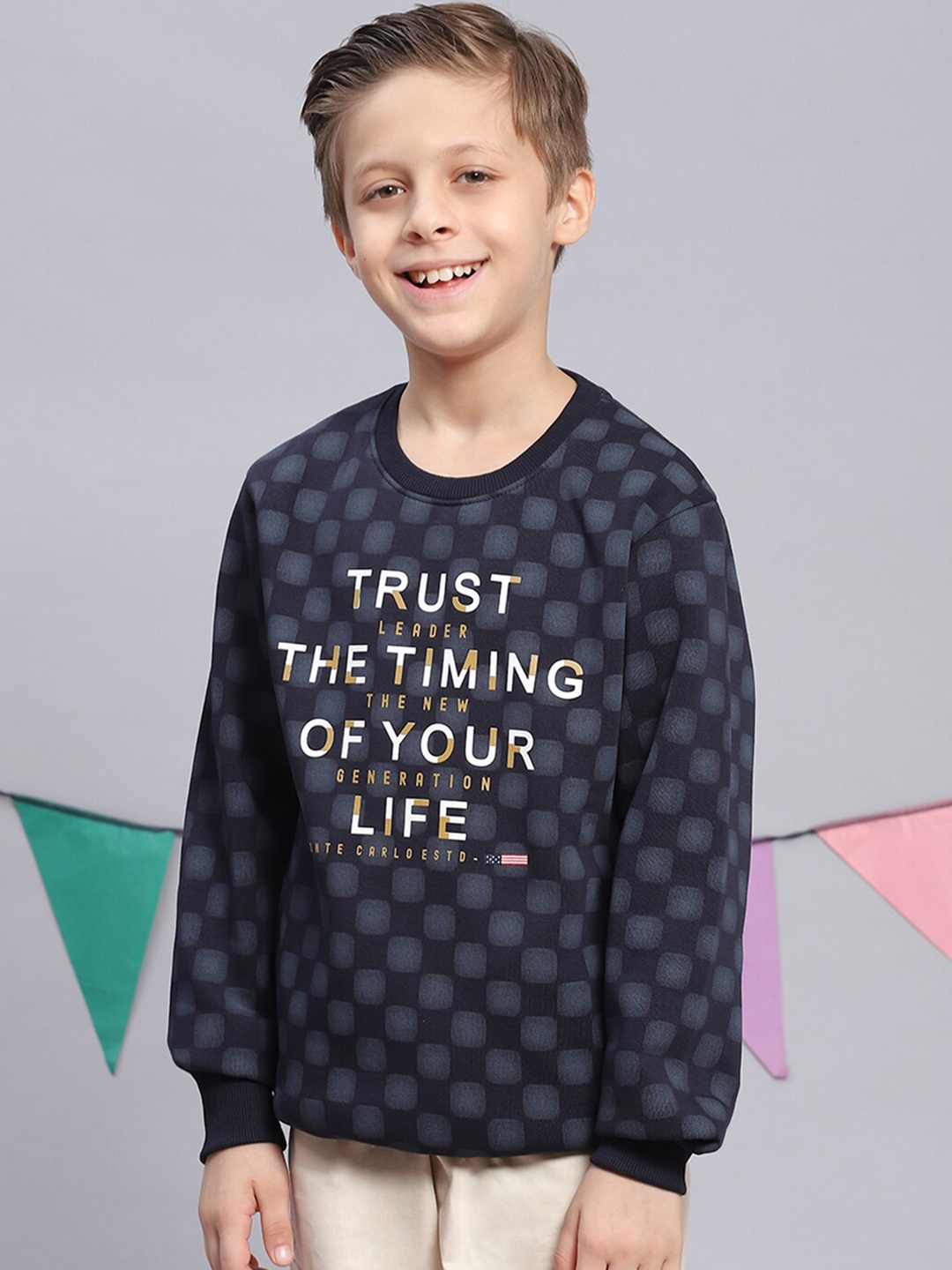

Monte Carlo Boys Typography Printed Pullover, Navy blue