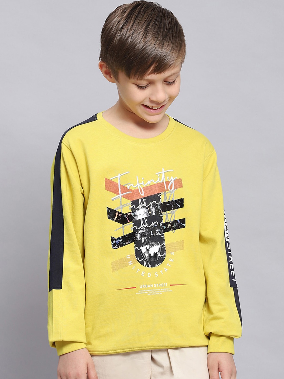 

Monte Carlo Boys Graphic Printed Pullover Pure Cotton Sweatshirt, Yellow