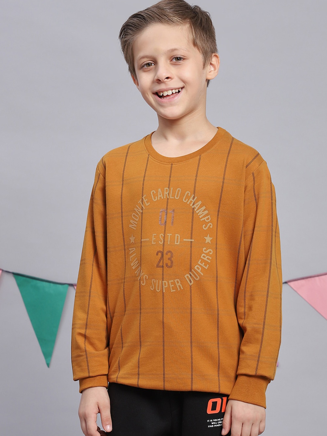 

Monte Carlo Boys Typography Printed Pure Cotton Pullover, Mustard