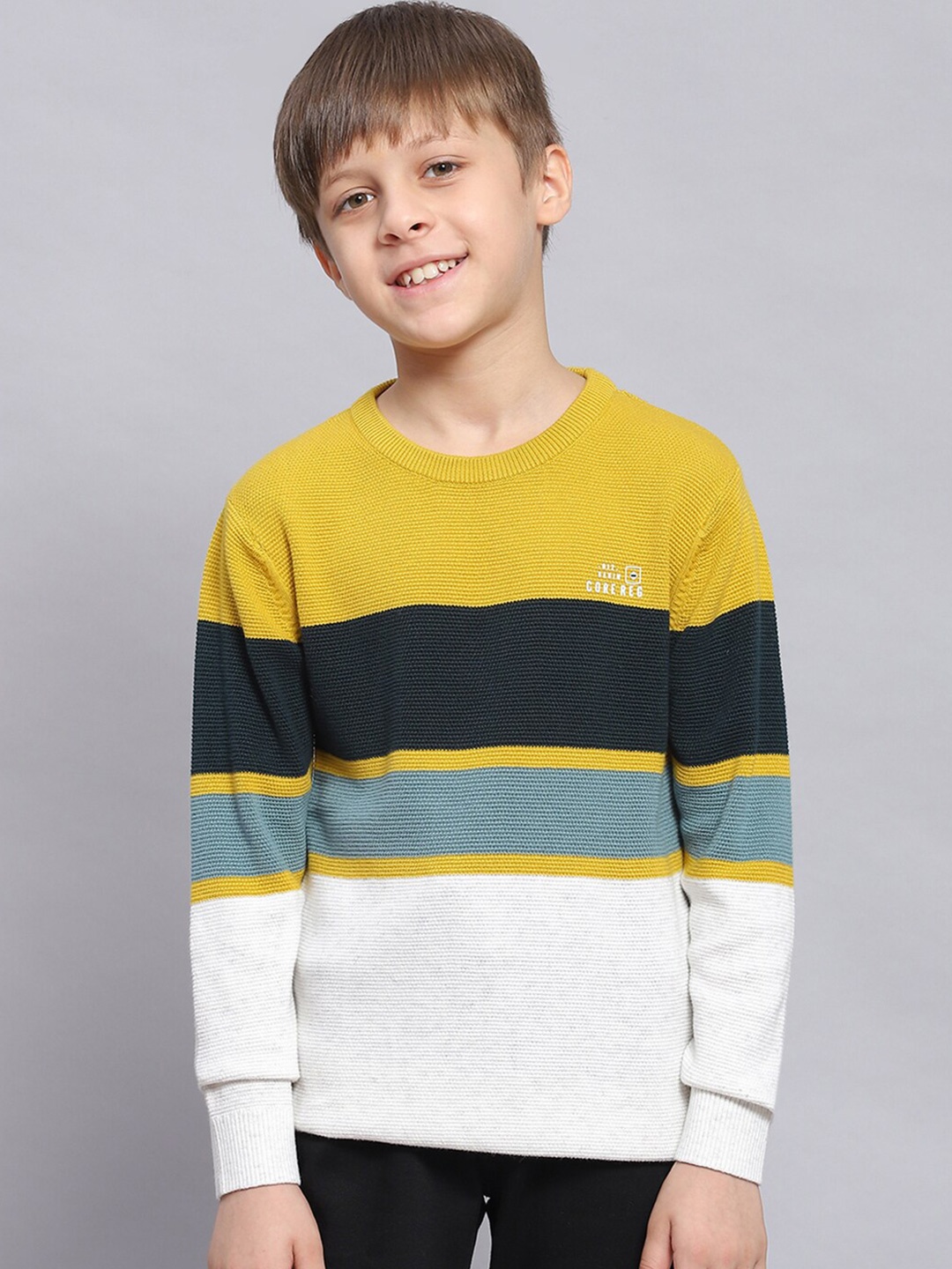 

Monte Carlo Boys Striped Pure Cotton Pullover Sweater, Mustard