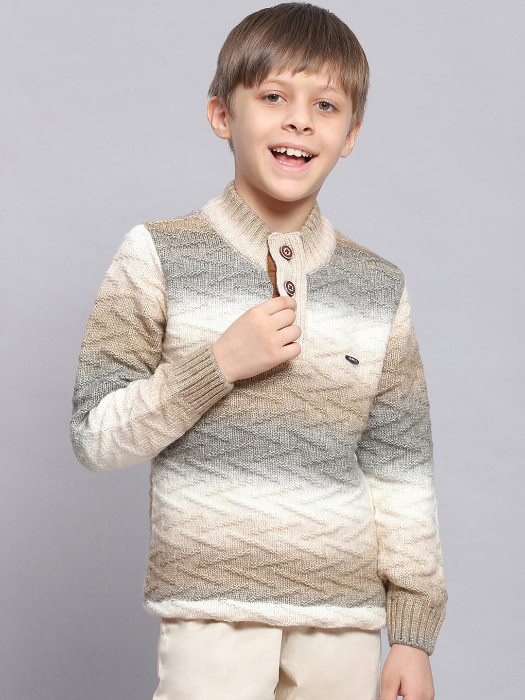 

Monte Carlo Boys Geometric Self Design Mock Collar Pullover Sweater, Brown