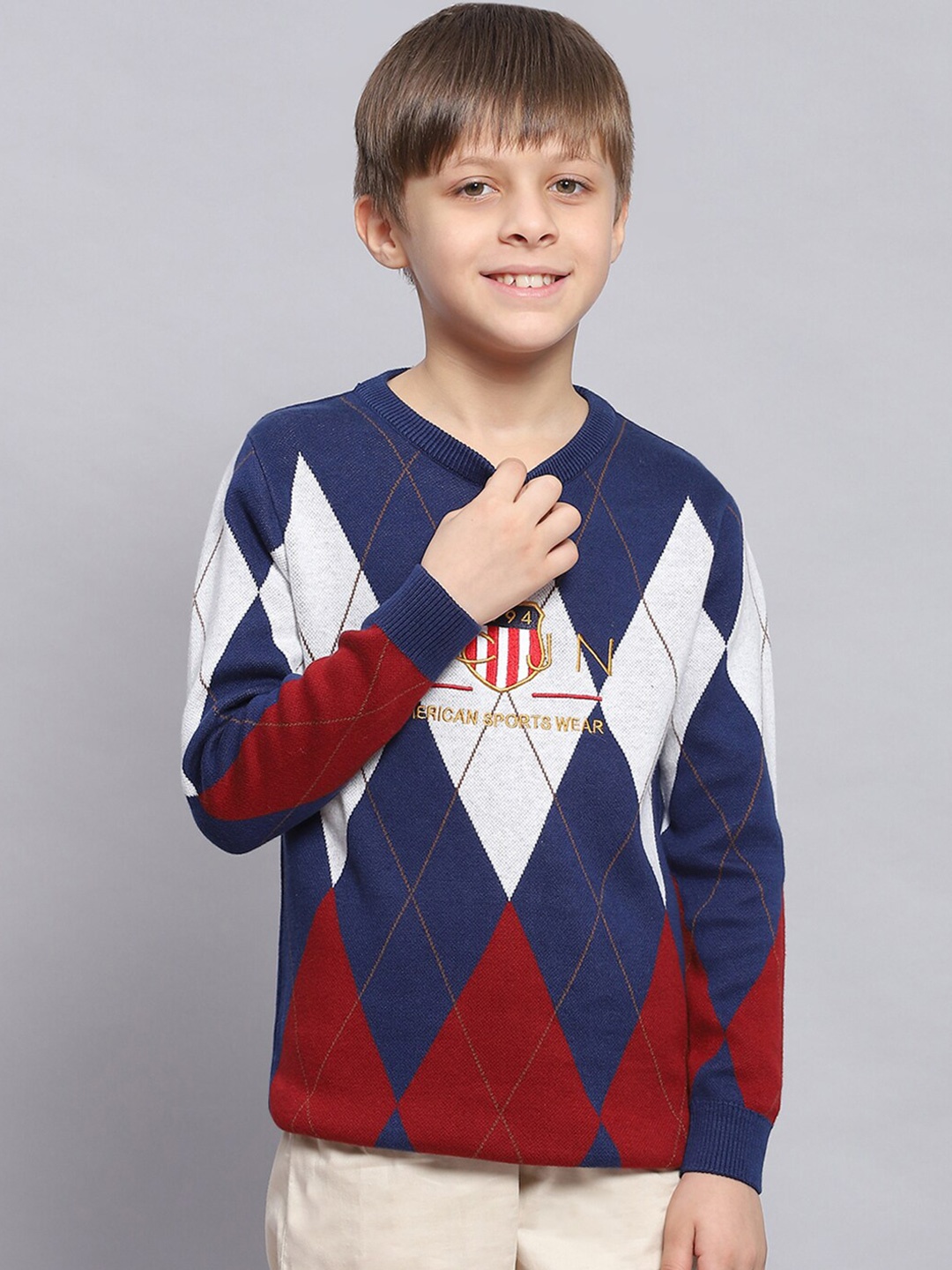 

Monte Carlo Boys Colourblocked Cotton Pullover, Navy blue