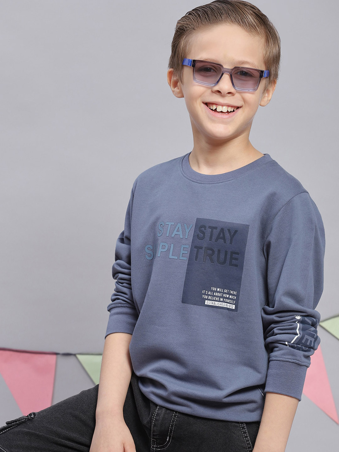 

Monte Carlo Boys Typography Printed Pure Cotton Pullover, Blue