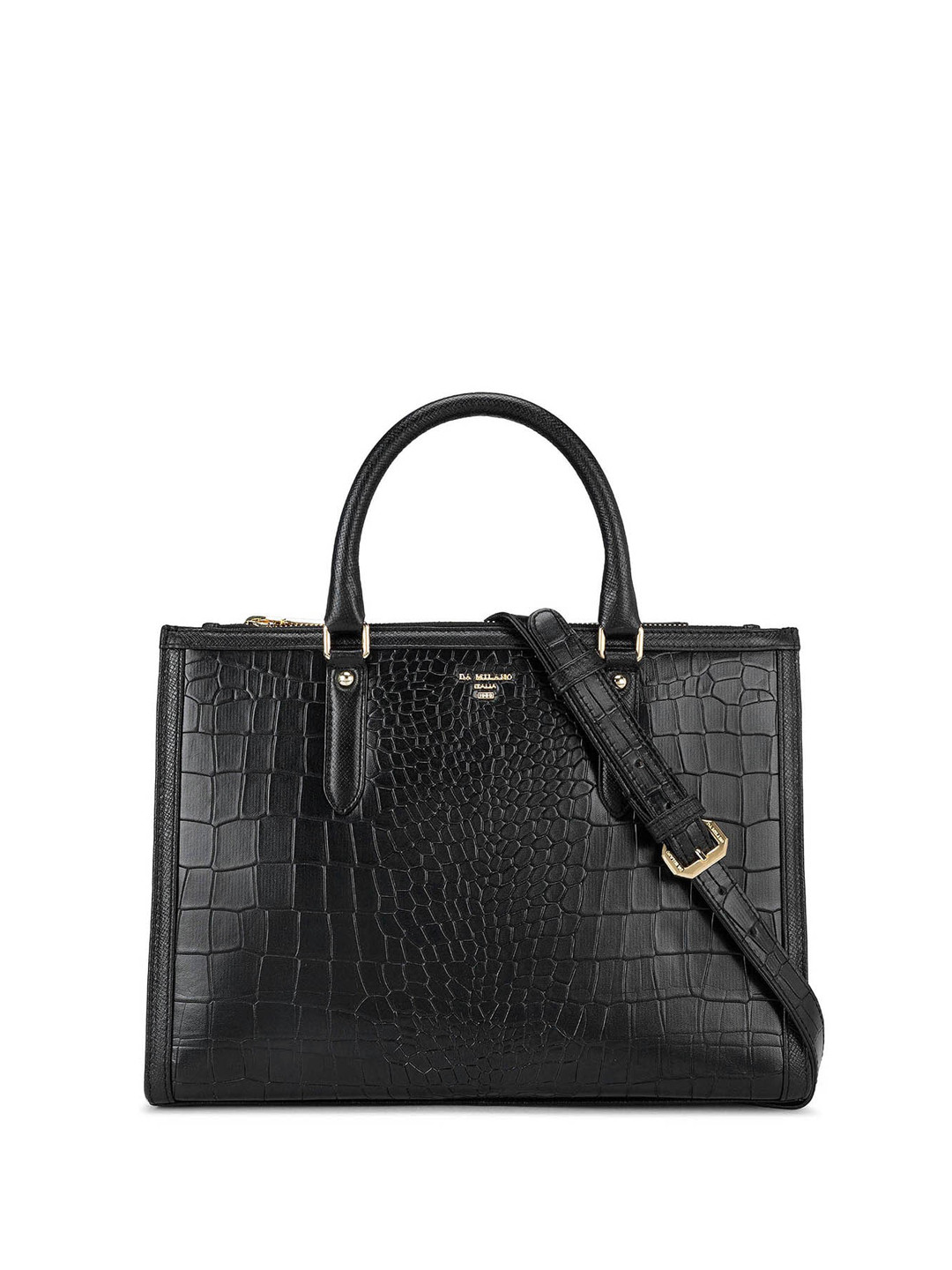 

Da Milano Textured Leather Structured Handheld Bag, Black