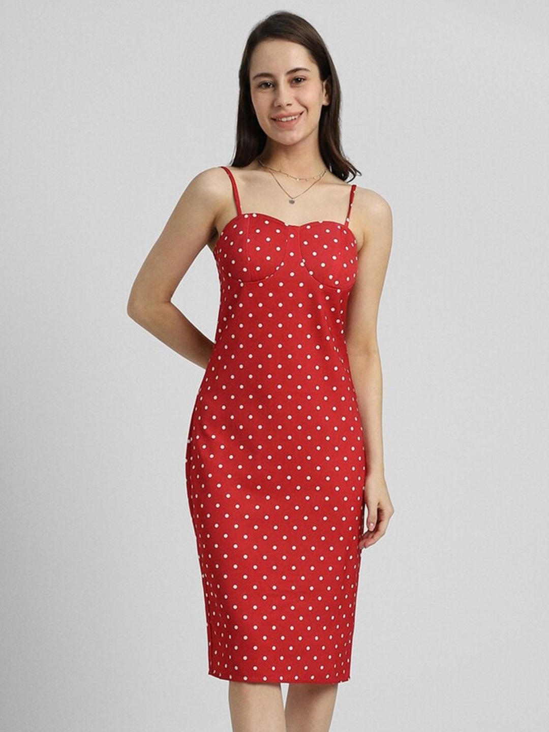 

FOREVER 21 Red Polka Dot Printed Sheath Dress