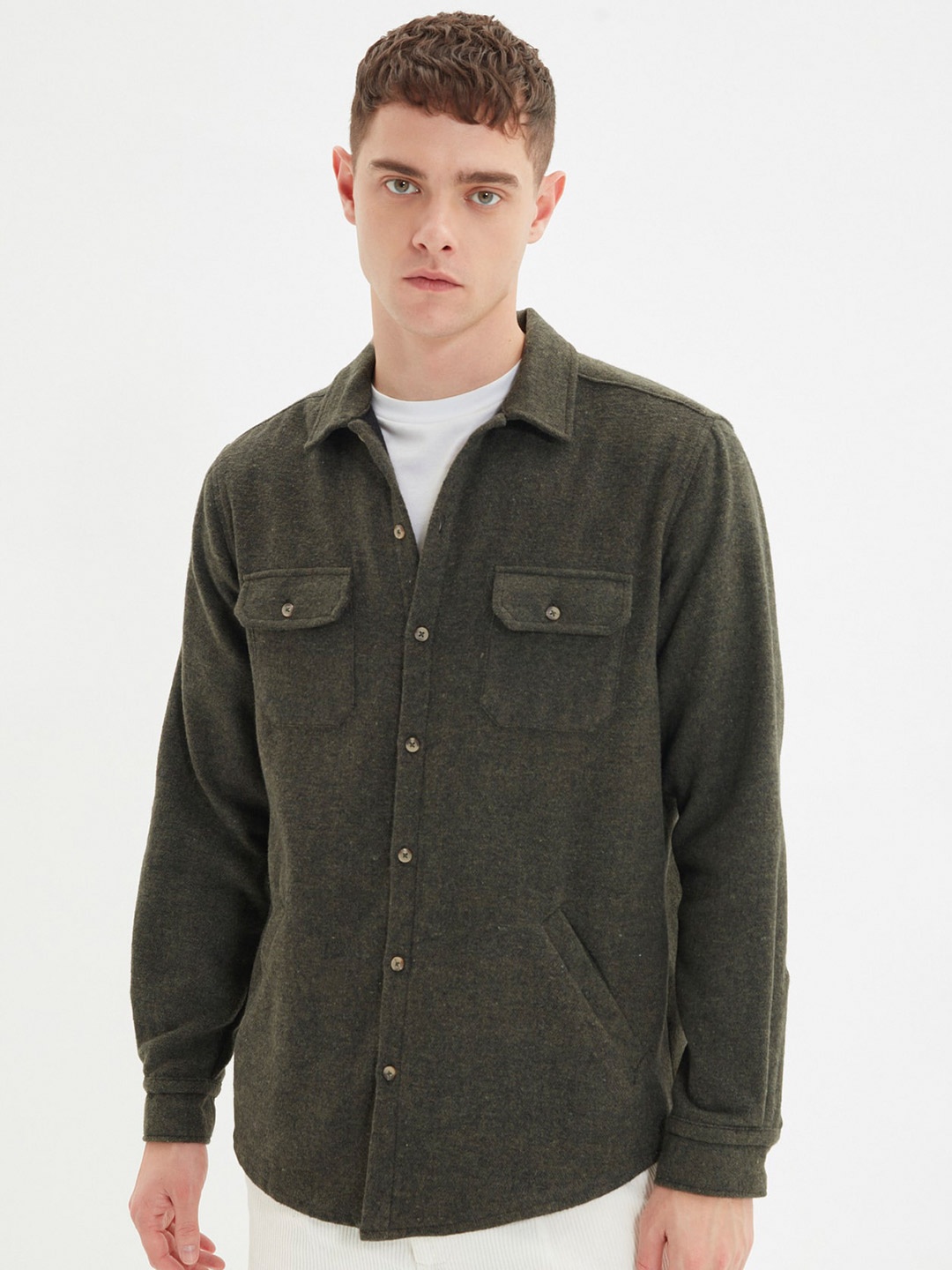 

Trendyol Spread Collar Acrylic Shacket, Green