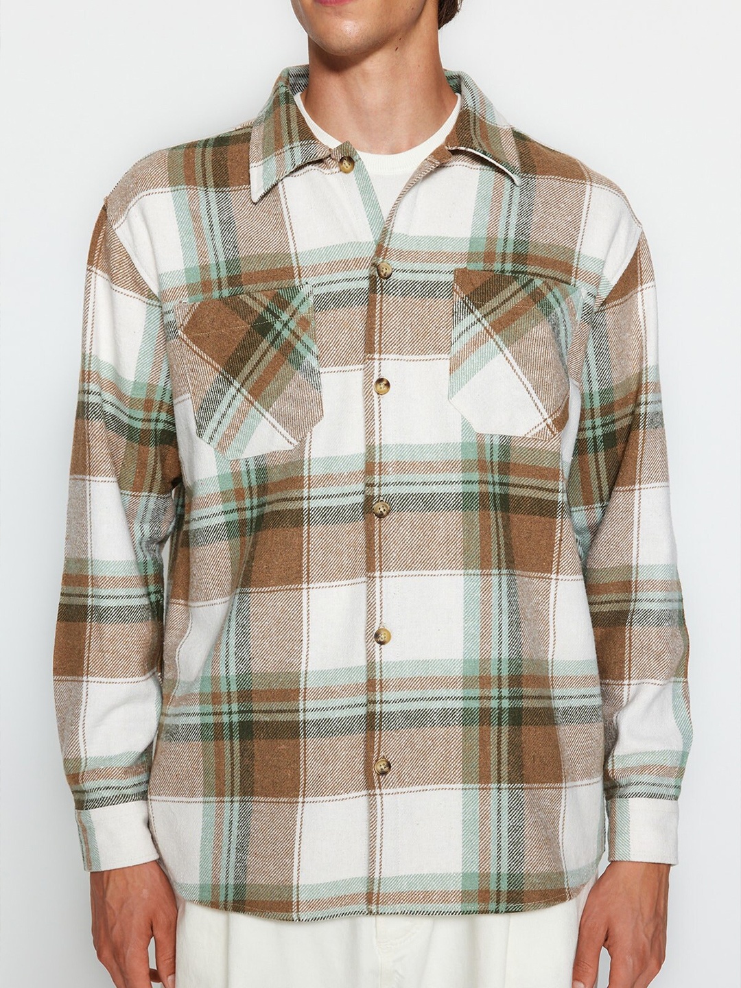 

Trendyol Tartan Checked Opaque Casual Shirt, White