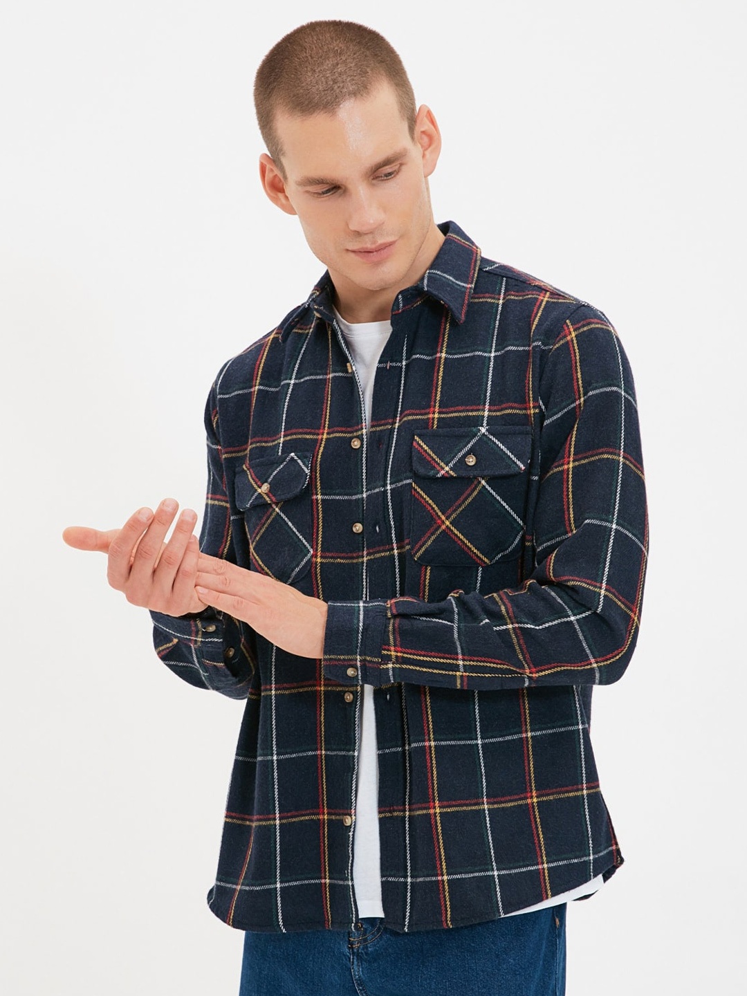 

Trendyol Opaque Checked Casual Shacket, Blue