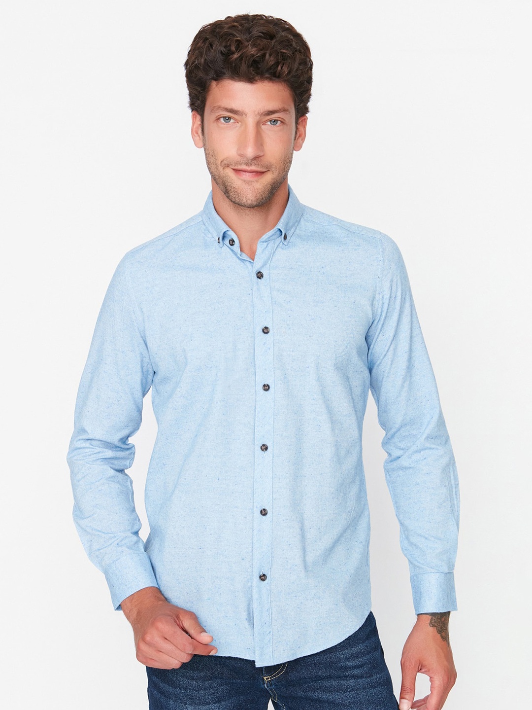 

Trendyol Button Down Collar Opaque Casual Shirt, Blue