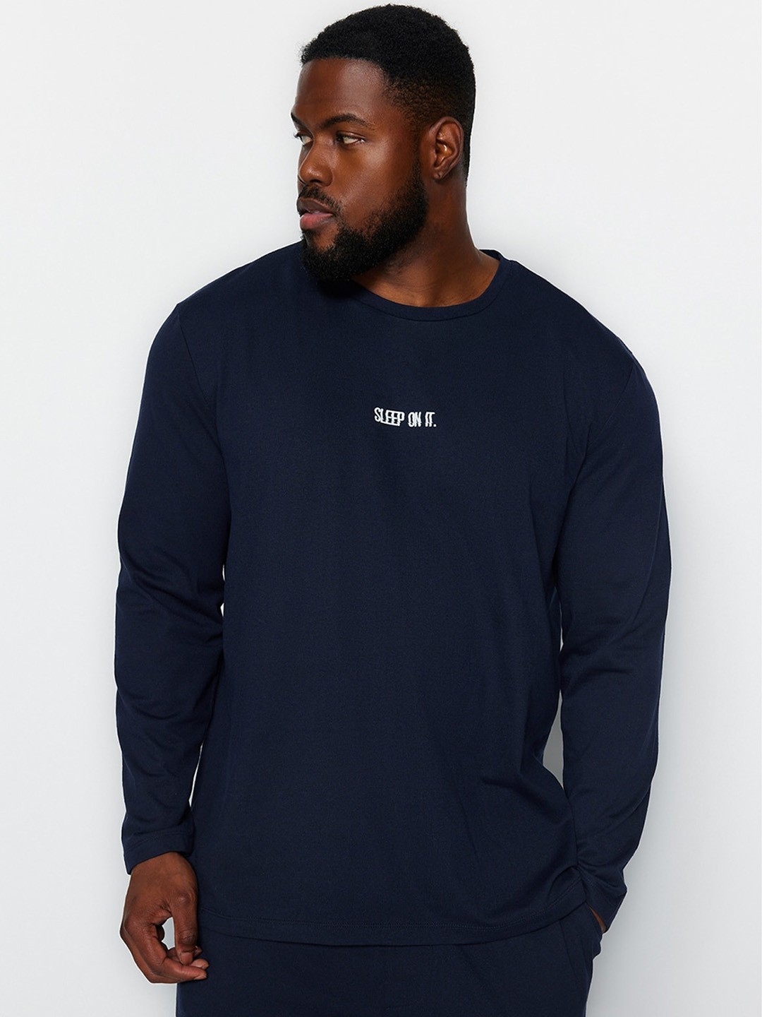 

Trendyol Plus Size Long Sleeves Night suit, Navy blue