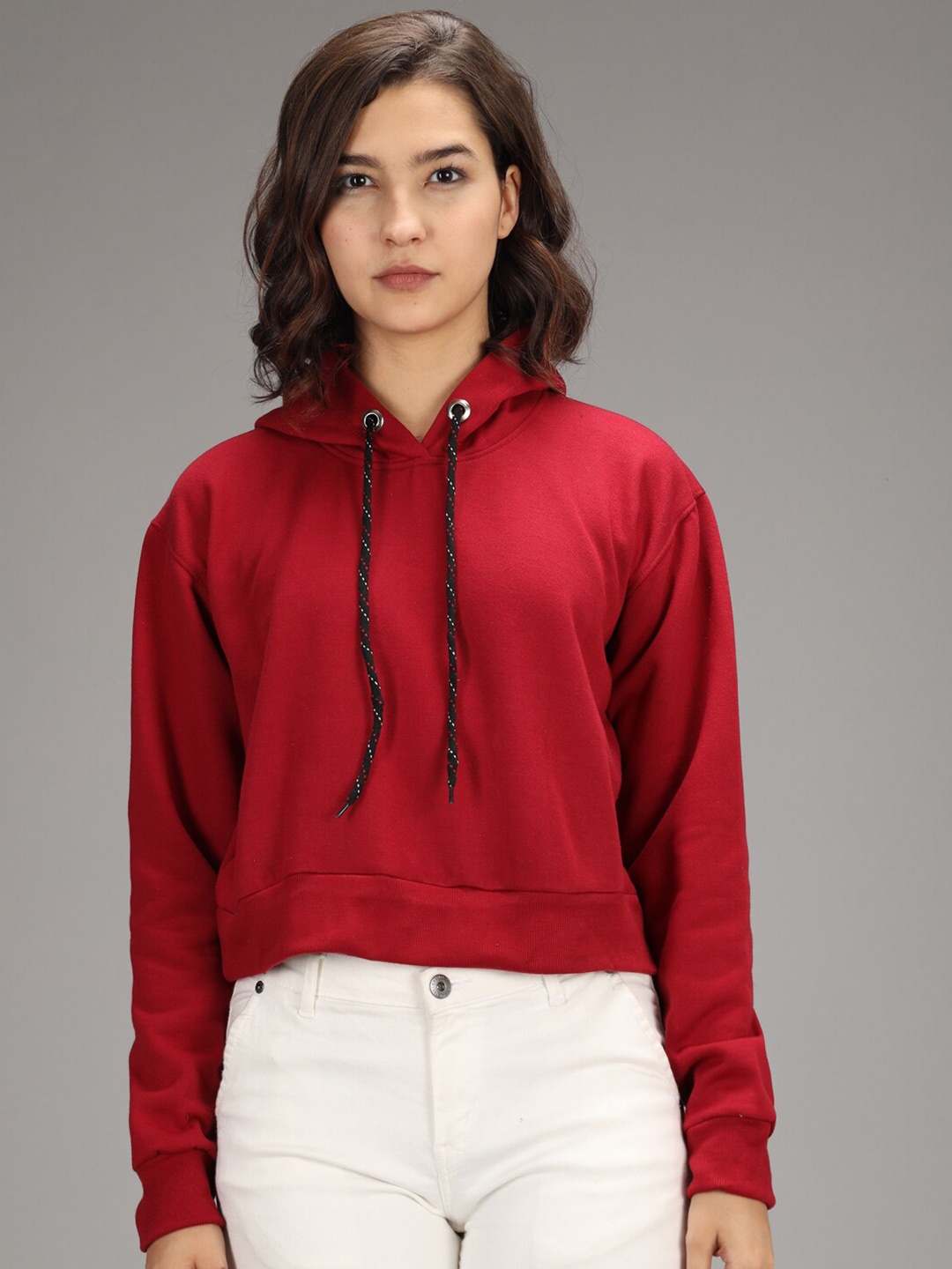 

Imsa Moda Hooded Fleece Crop Sweatshirt, Red