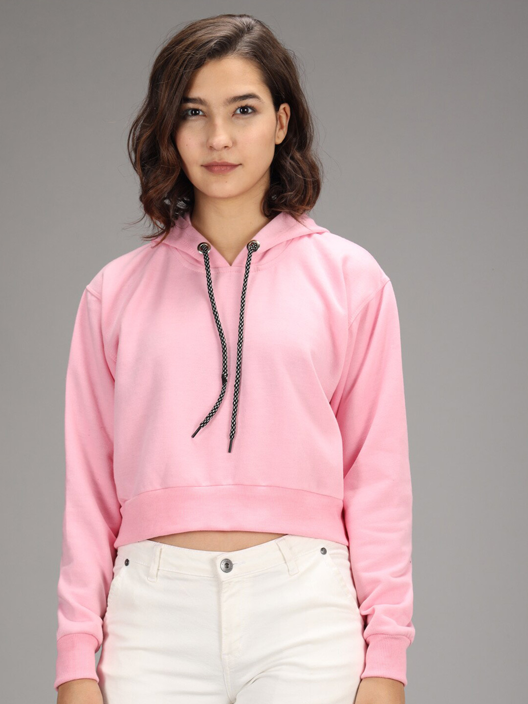 

Imsa Moda Hooded Fleece Crop Sweatshirt, Pink